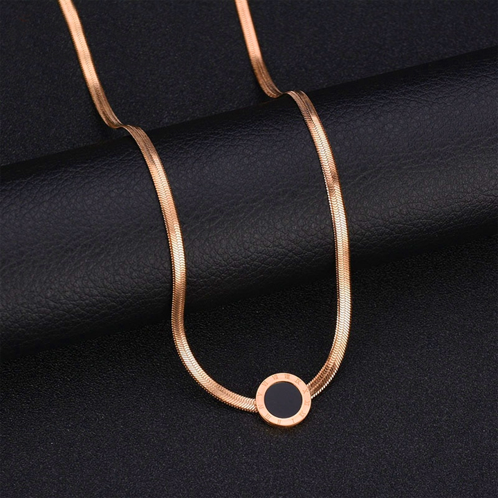 Dây chuyền titan kiểu sợi mì dẹp mặt tròn WDC611-3