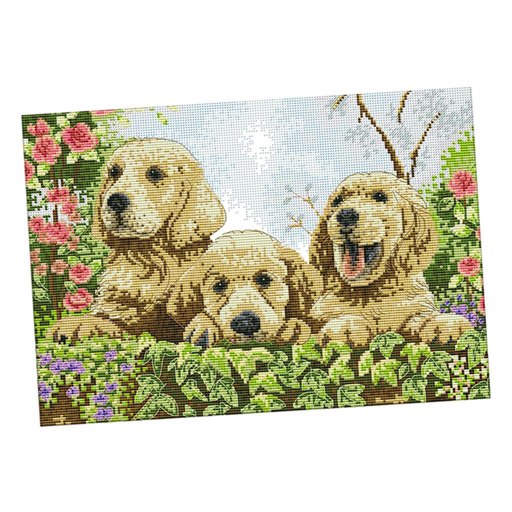 Cute Dog Pattern Stamped & Counted Cross Stitch Kits for Woman Beginners DIY