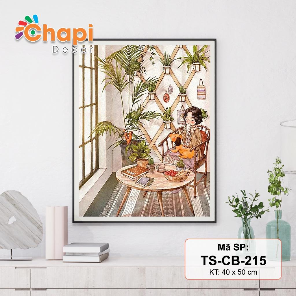 Tranh tô màu số hóa Chapi Cô Bé Tóc Xù KT 40x50cm đã căng khung, Có dầu bóng