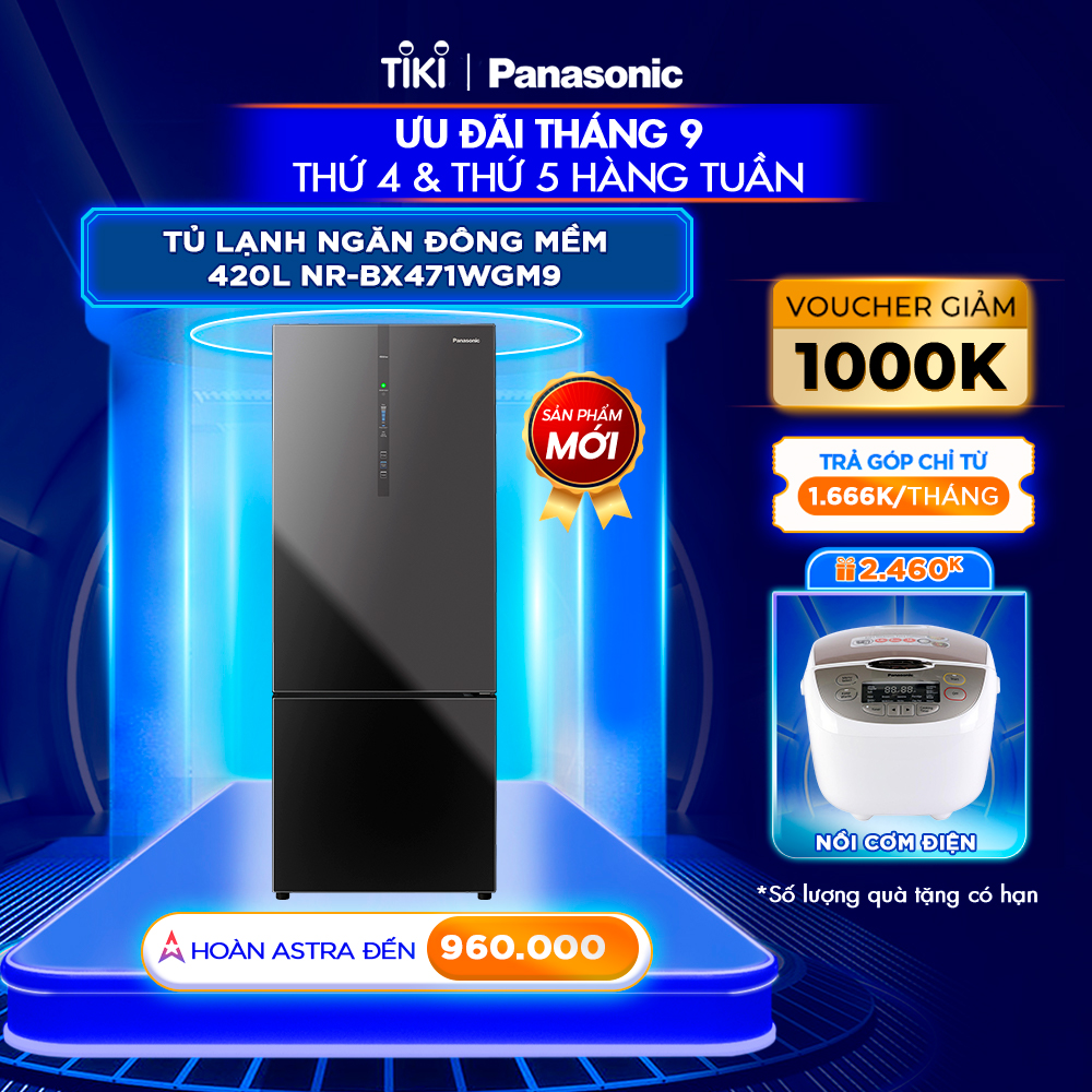 [Chỉ giao miền Nam] Tủ lạnh Panasonic Ngăn đông mềm diệt khuẩn 420L NR-BX471WGM9 - Tiết kiệm điện với bộ đa cảm biến Econavi - Mặt gương - Hàng chính hãng