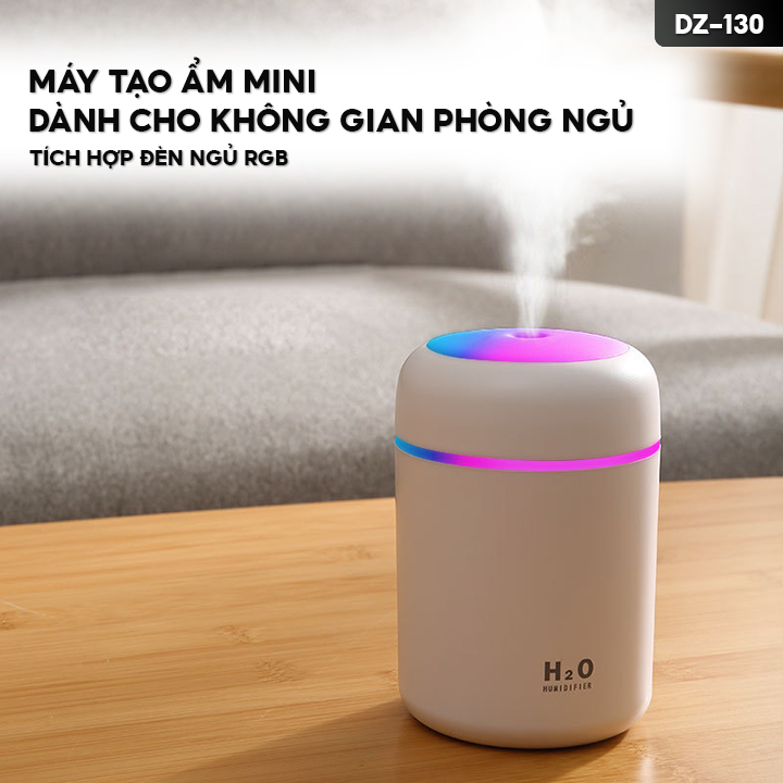 Máy Phun Sương Tạo Ẩm Xông Tinh Dầu Để Bàn Mini Có Đèn Led 7 Màu Dung Tích Chứa 300ml DZ-130