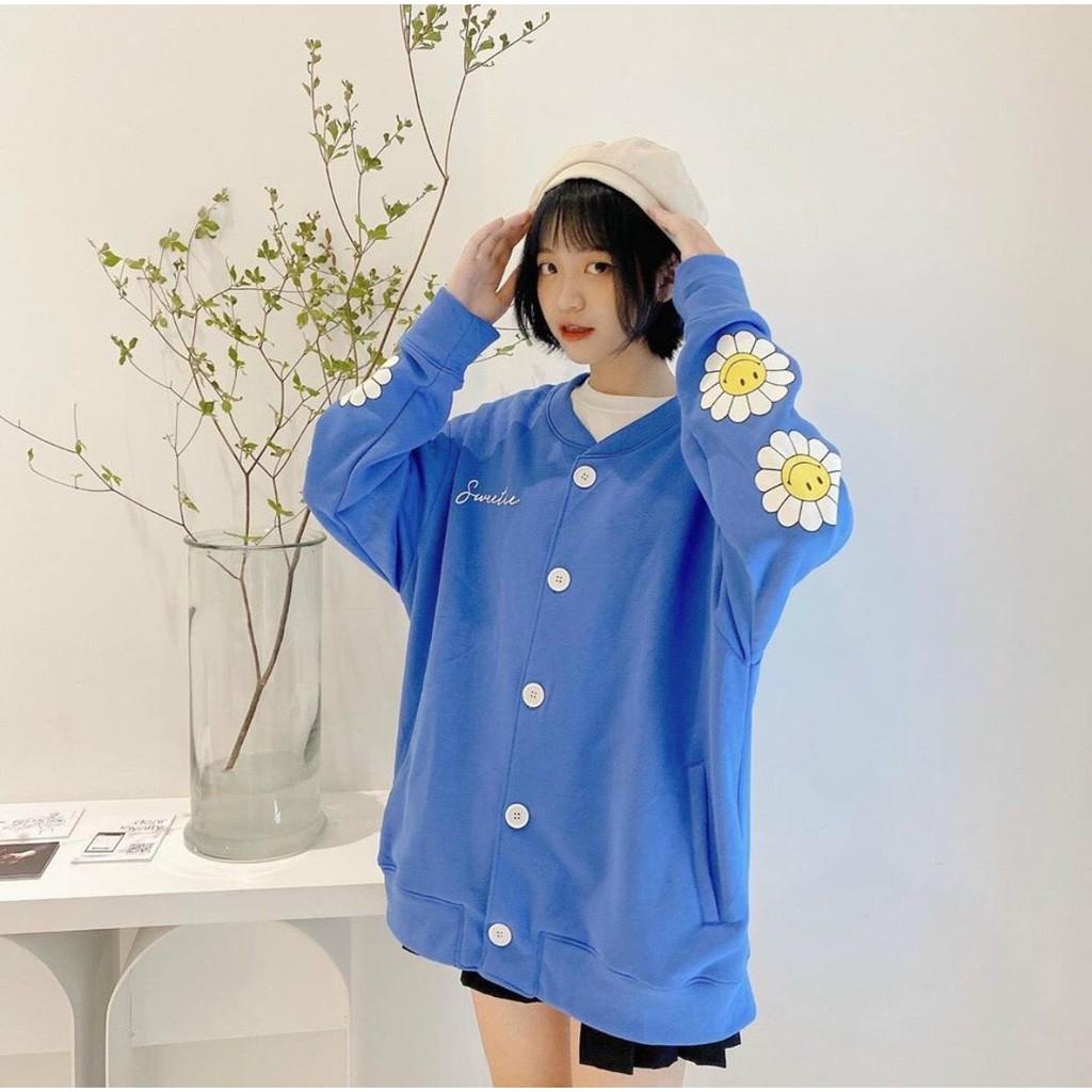 Hình ảnh Áo khoác cardigan unisex nỉ hoa cúc Nút thời trang ulzzang WIND thu đông