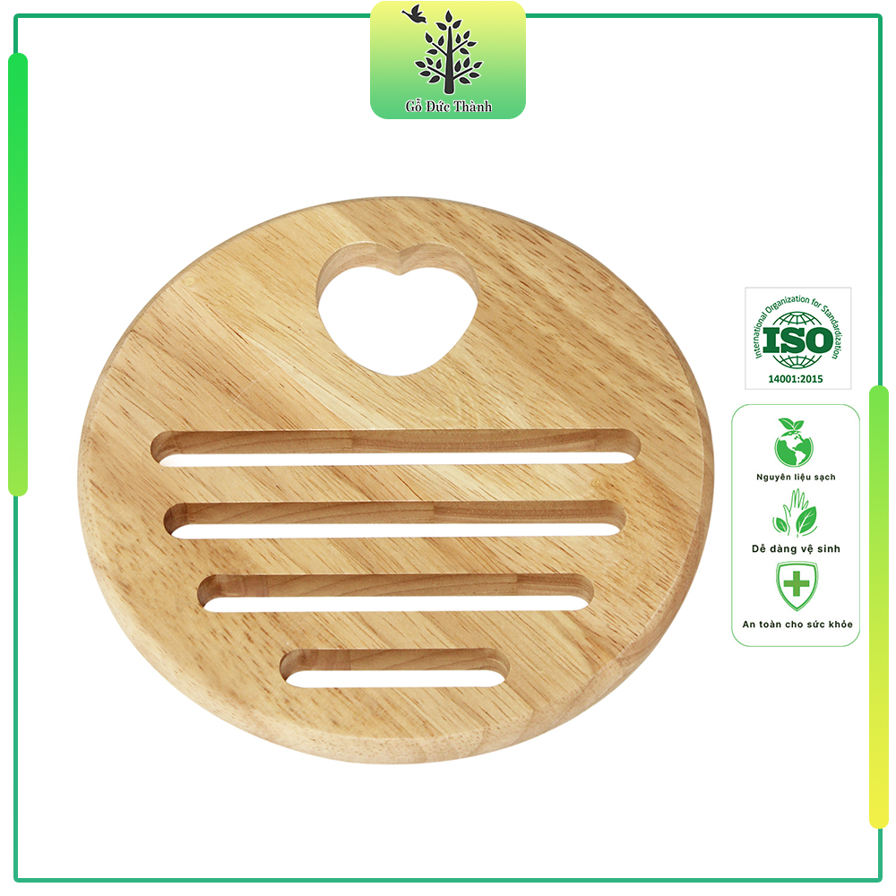 Đế lót nồi hình tròn lỗ tim | Gỗ Đức Thành 09191 | Tiện dụng, chắc chắn, chịu nhiệt | Hàng Việt Nam chất lượng cao