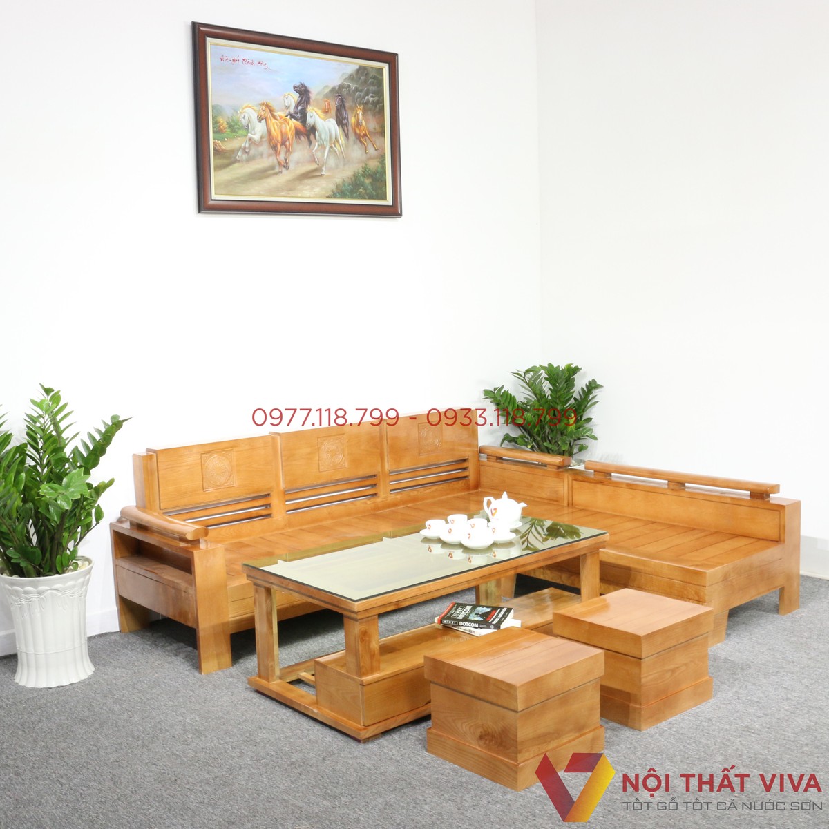 Bộ Bàn Ghế Sofa Gỗ Sồi Nga Chạm Trống Đồng Đẹp Giá Rẻ