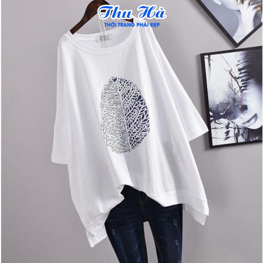 Áo phông unisex freesize Thu Hà áo thun form rộng tay lỡ chất liệu mềm mát co giãn in hình Lá Cây