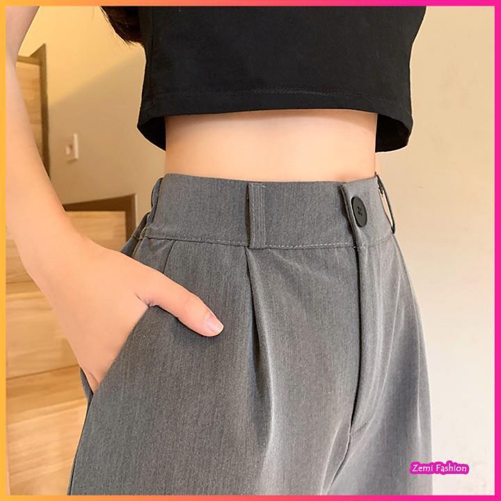 Quần baggy nữ cạp cao dáng rộng có khuy bo gấu Ulzzang