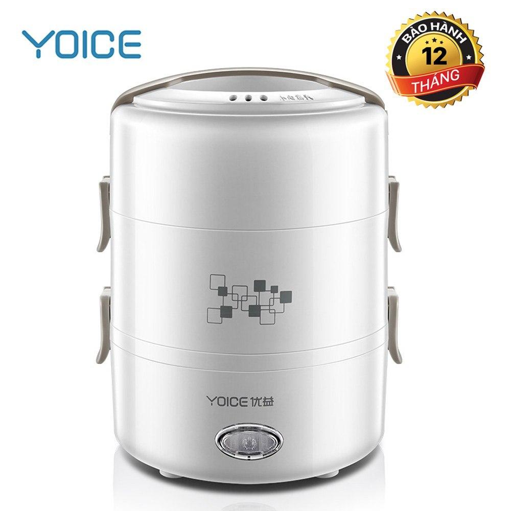 Hộp cơm văn phòng giữ nhiệt cắm điện Yoice tròn trắng 3 tầng khay inox dung tích 2l hâm nóng cực nhanh - HÀNG CHÍNH HÃNG