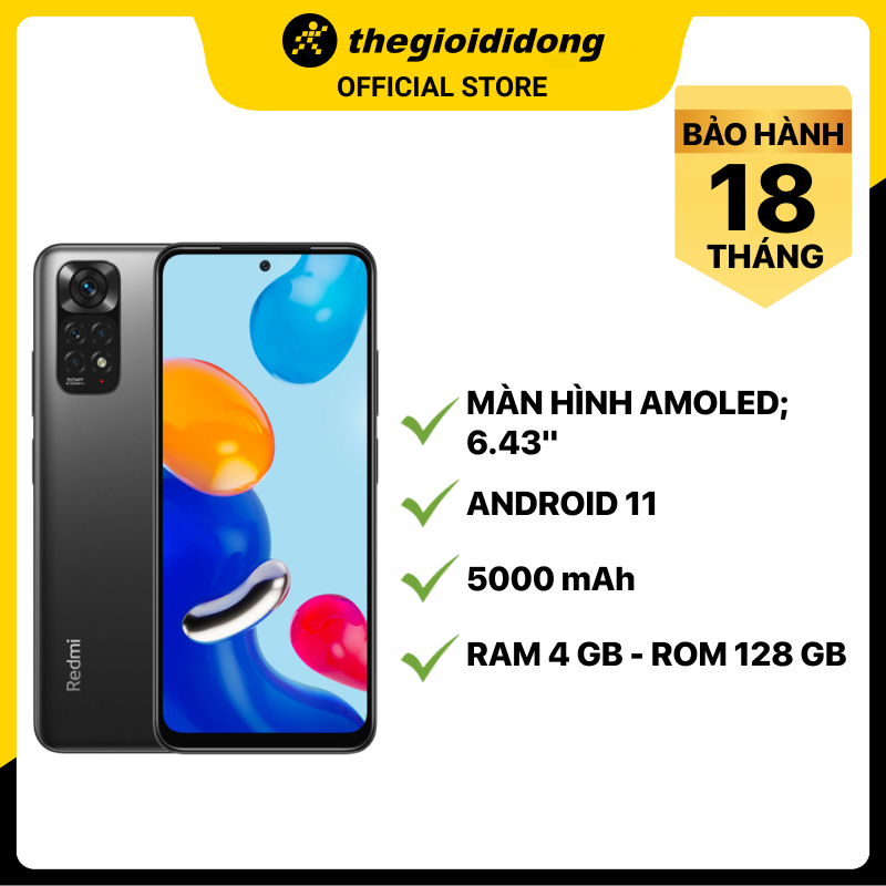 Điện thoại Xiaomi Redmi Note 11 (4GB/128GB) - Xám - Hàng chính hãng