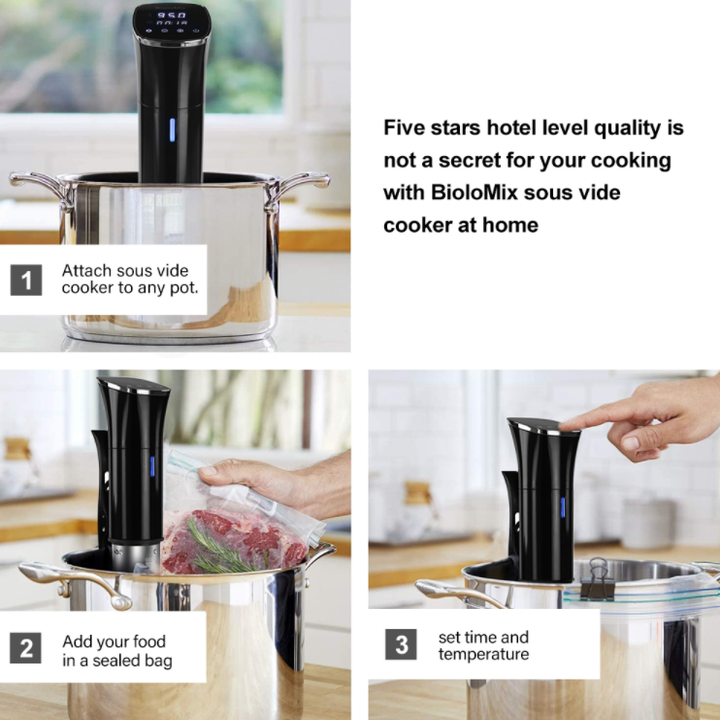 Máy nấu chậm Sous Vide cầm tay thương hiệu cao cấp Biolomix SV-8002 với Công nghệ làm nón tuần hoàn 3D - HÀNG NHẬP KHẨU