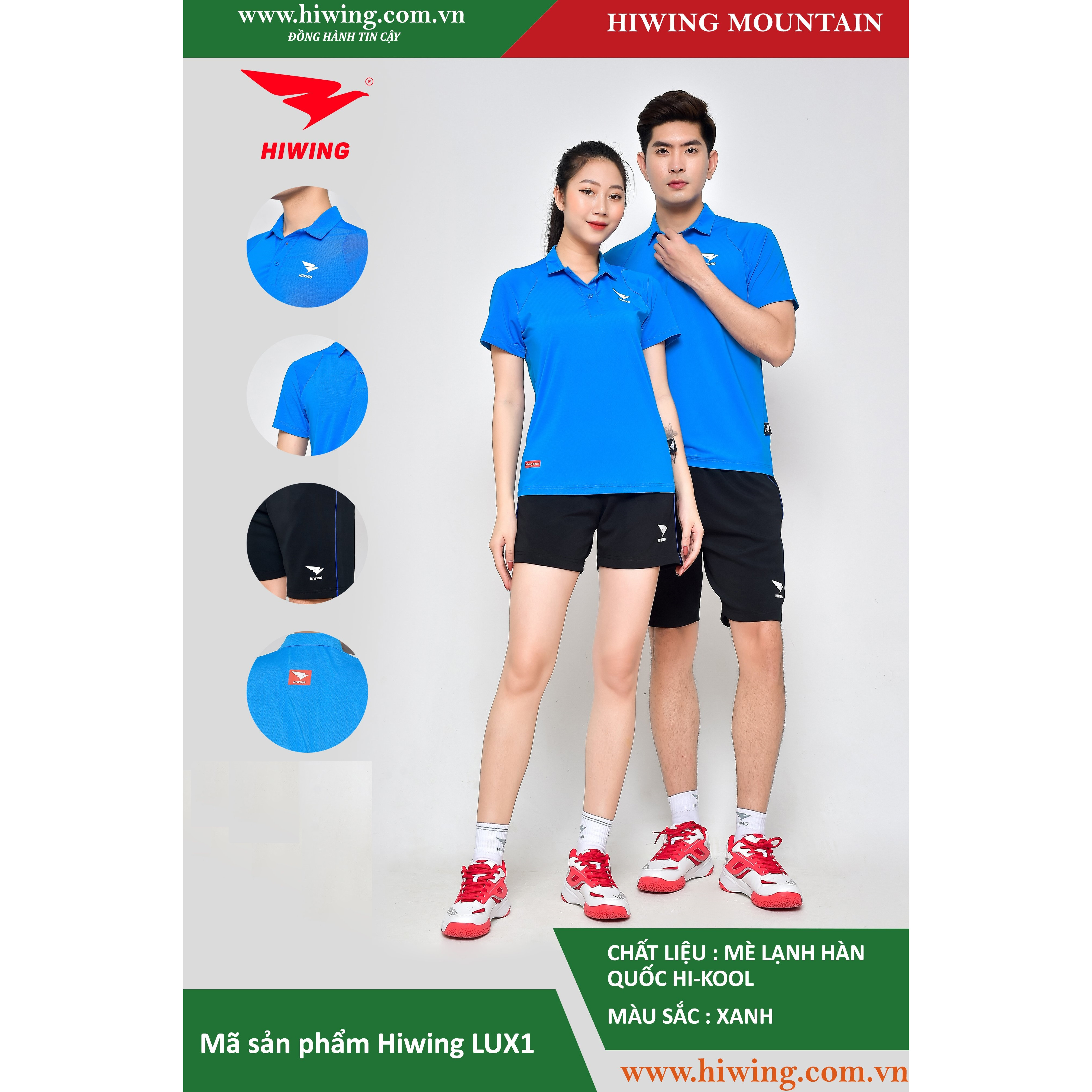 Áo tennis, áo cầu lông Hiwing Mountain Lux 1 màu xanh