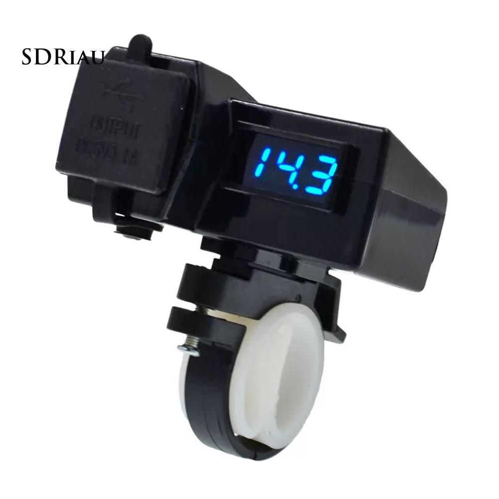 Vôn kế điện tử kiêm bộ sạc 2 cổng USB 12-24V gắn tay lái xe máy