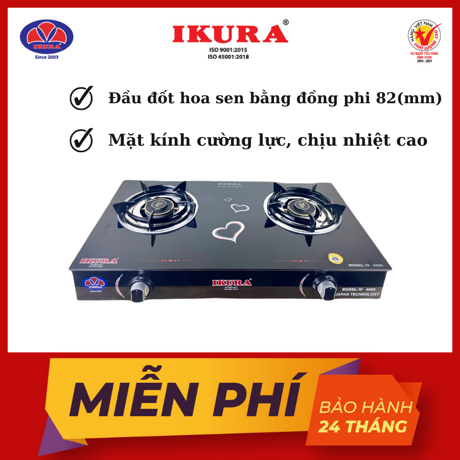 BẾP GAS ĐÔI IKURA MẶT KÍNH - IV 6888 - Hàng Chính Hãng