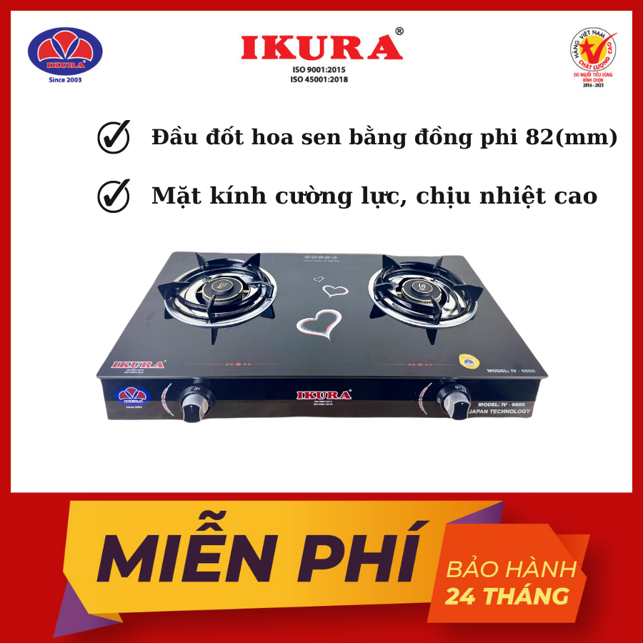 BẾP GAS ĐÔI IKURA MẶT KÍNH - IV 6888 -  Hàng Chính Hãng