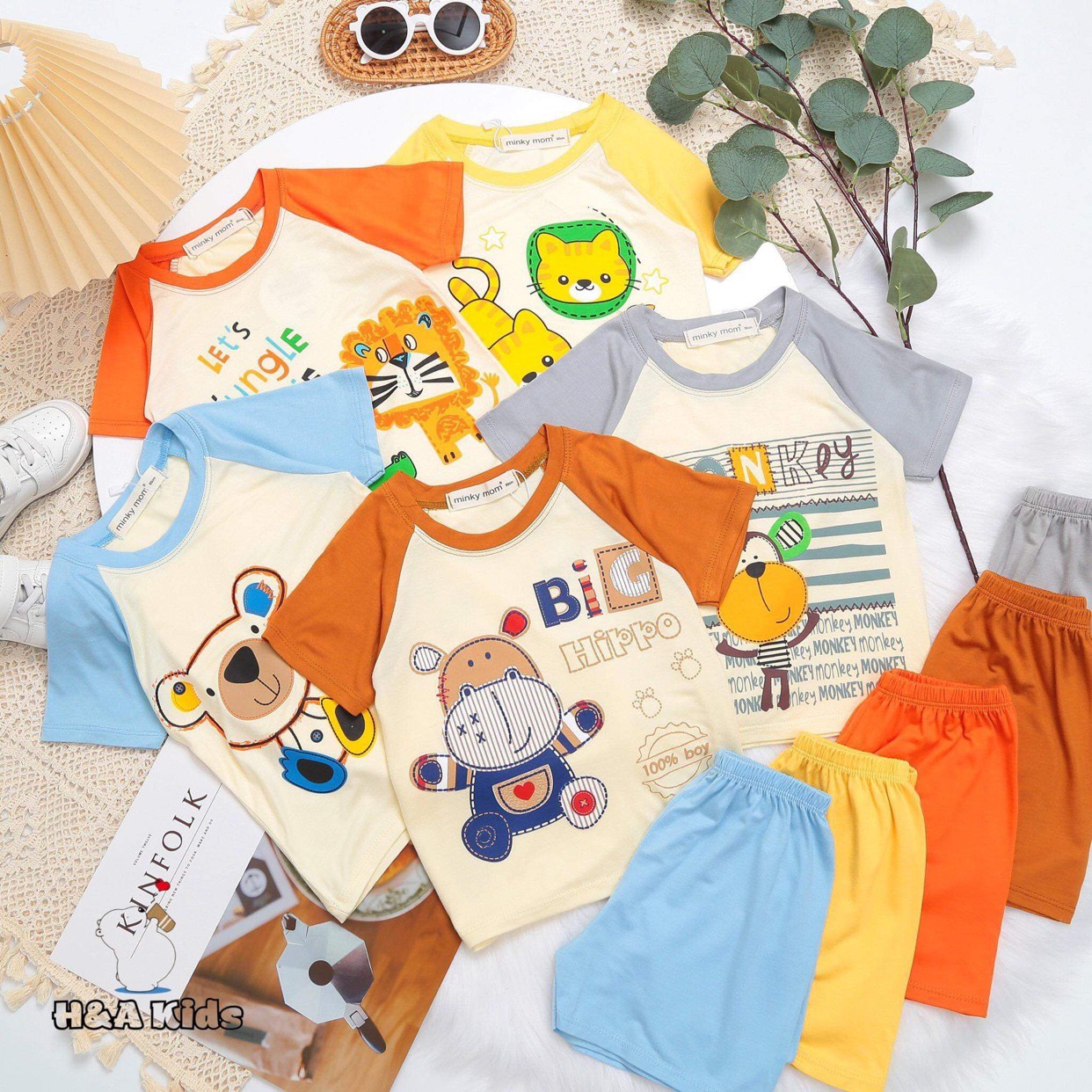 Bộ Cộc Tay THUN LẠNH MINKY MOM In Hình Toàn Thân Dễ Thương Cho Bé