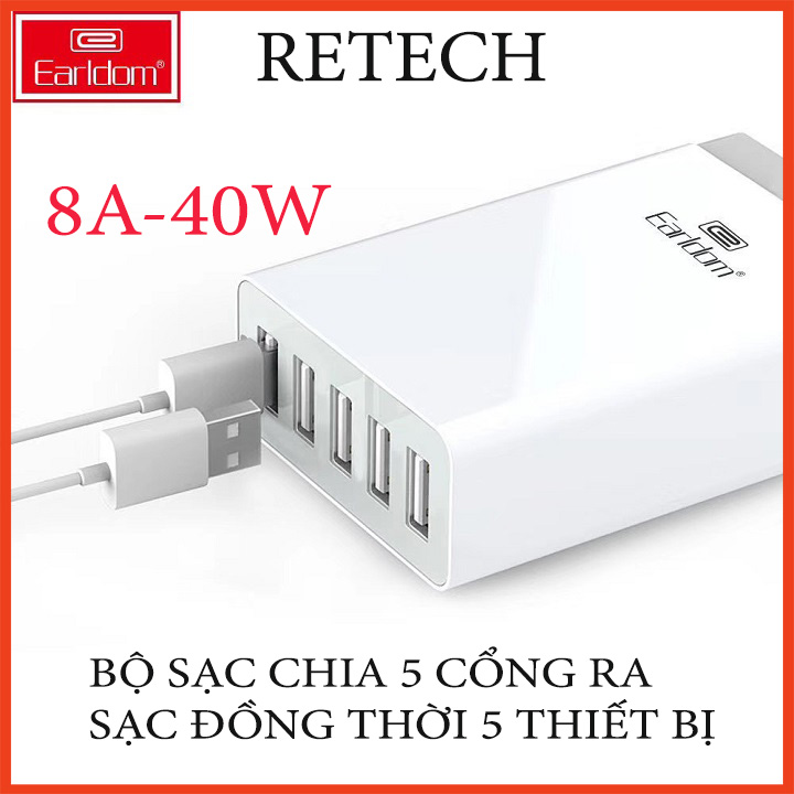 Củ  Sạc Nhanh EARLDOM ES-LC6 Sạc Cùng Lúc 5 Thiết Bị Với Tổng Công Suất 40W, Hàng Chính Hãng