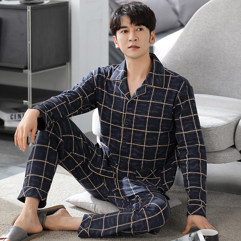 2506 - Bộ Pijama nam dài tay cao cấp, chất vải cotton 100% mềm mại, thoáng khí mùa hè, ấm áp mùa đông, Size L-3XL