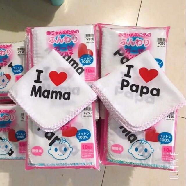 Set 10 khăn sữa I LOVE PAPA MAMA xinh yêu cho bé