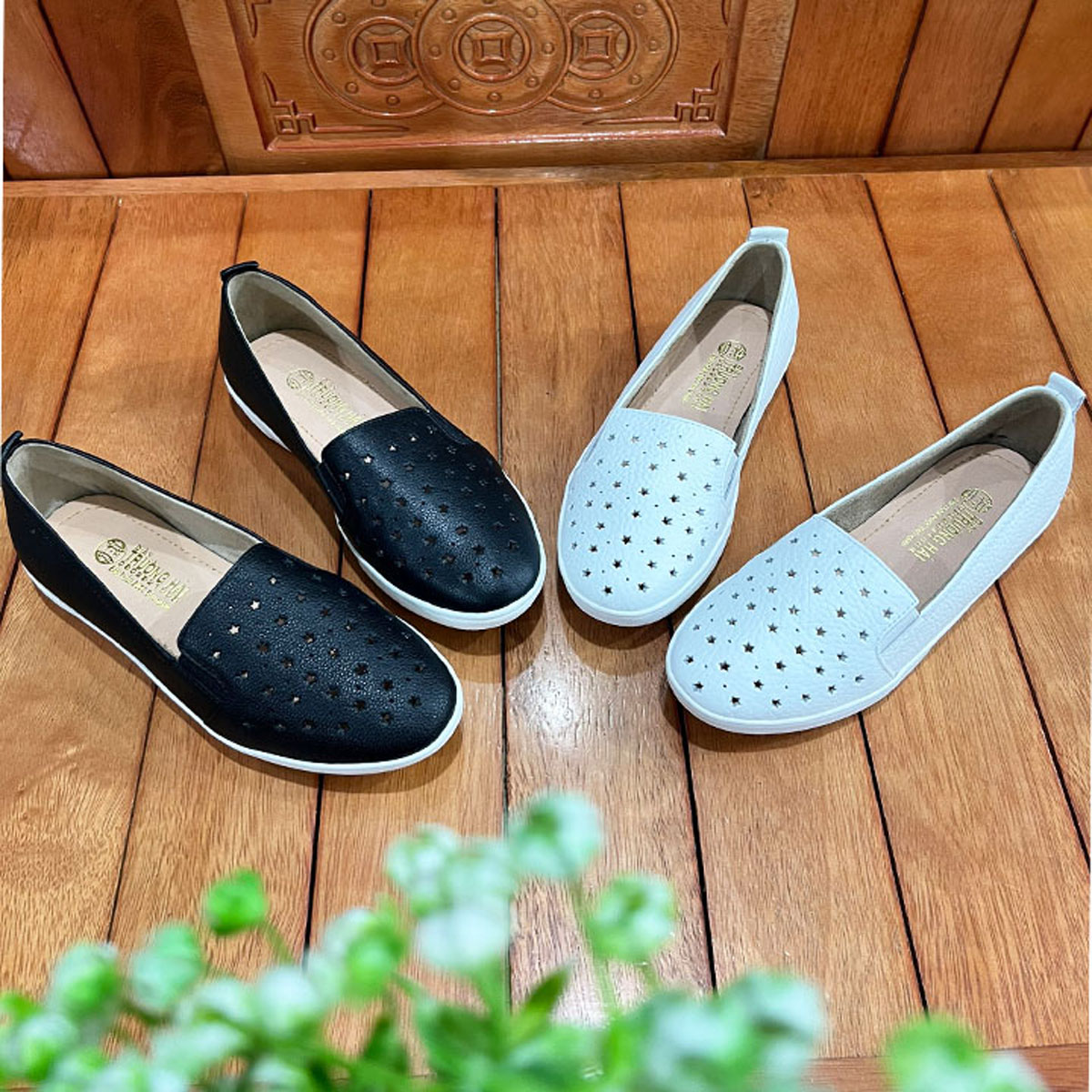 Giày Slip on da bò thật  Trường Hải  da mề mại thời trang nữ cao cấp có 2 màu đen , trắng SL130