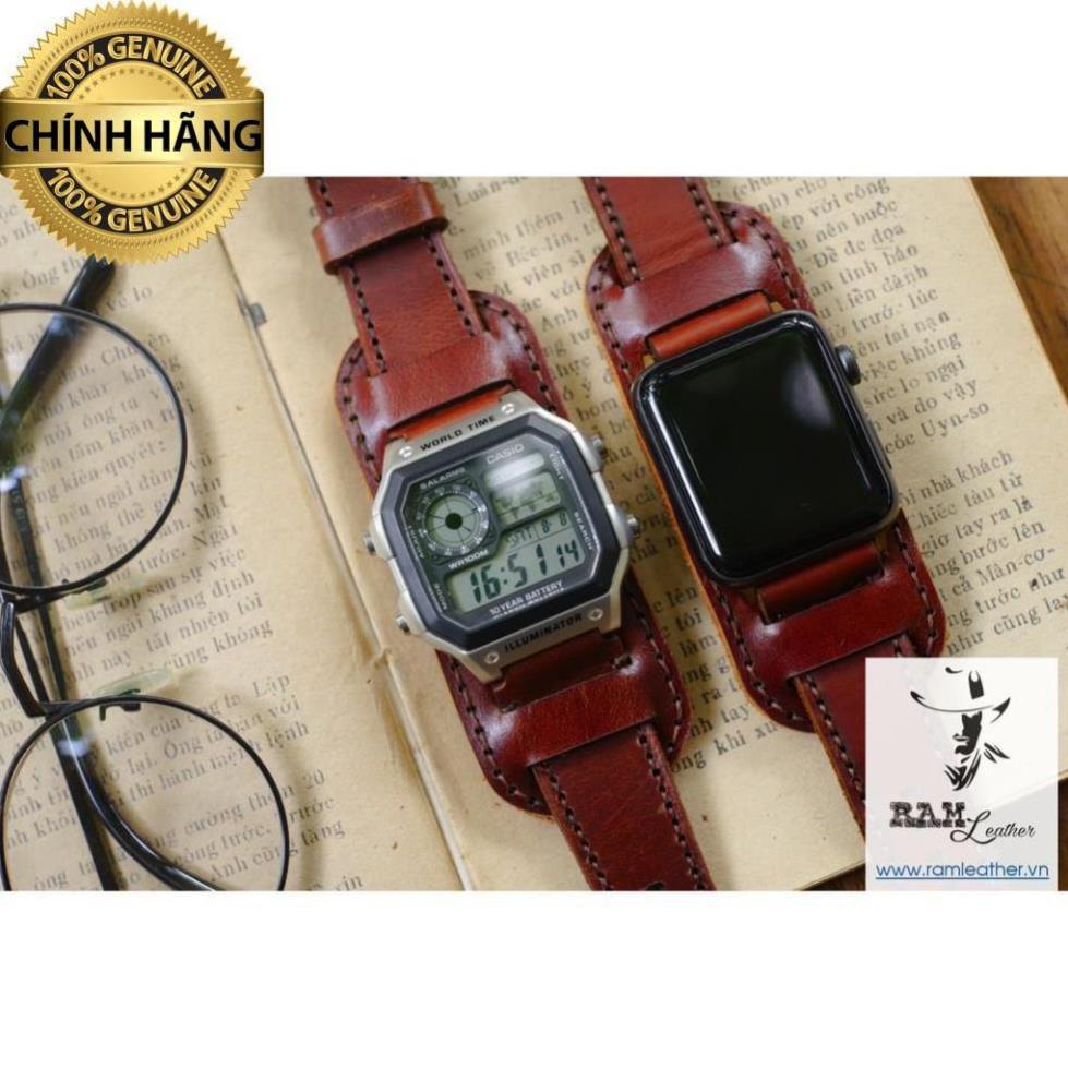 DÂY DÀNH CHO APPLE WATCH DA BÒ NÂU ĐỎ KIỂU ĐỨC - RAM BUNDSTRAP B1 NÂU ĐỎ .