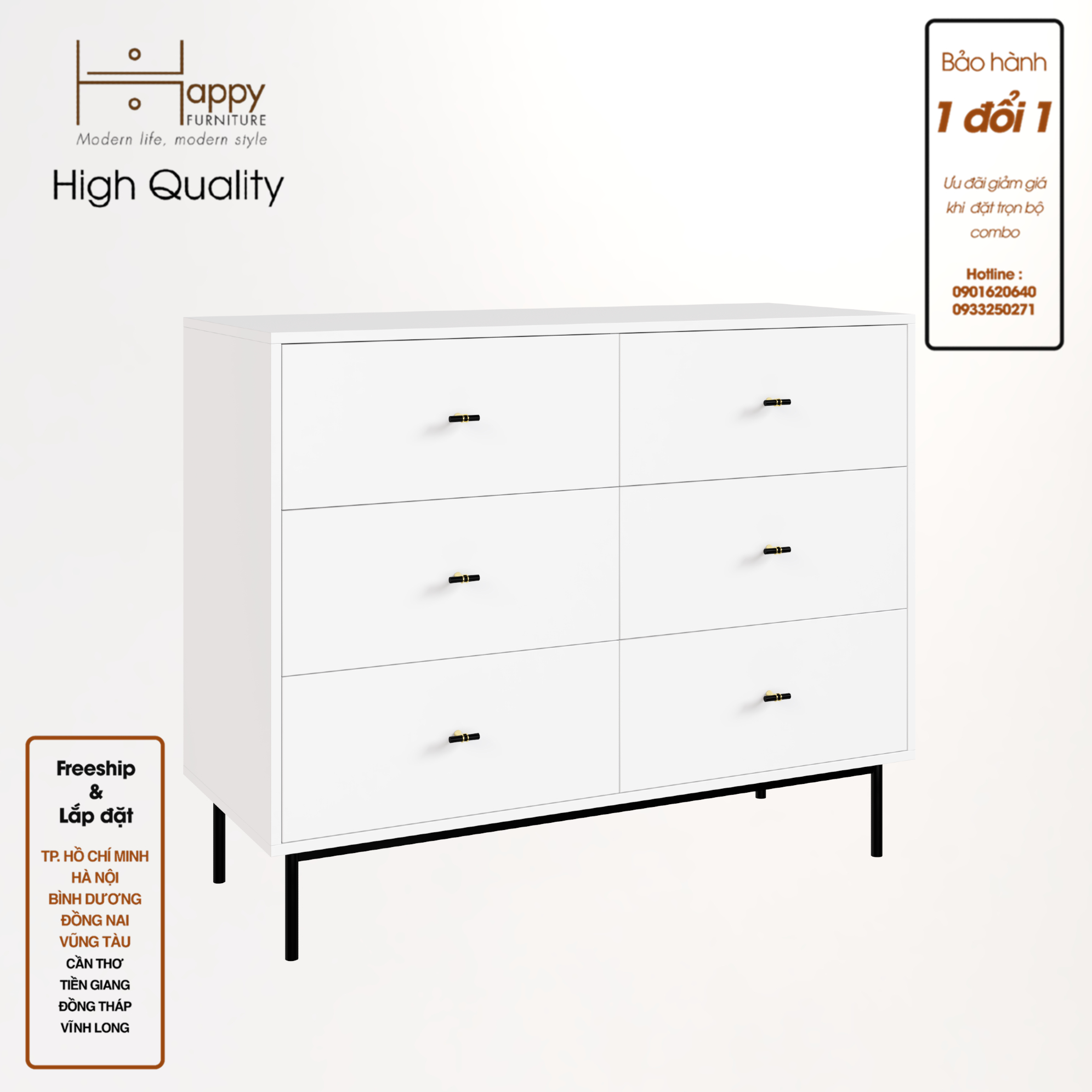 BECKY, Tủ đựng đồ 6 ngăn kéo - chân sắt , 120cm x 50cm x 100cm , THK_034