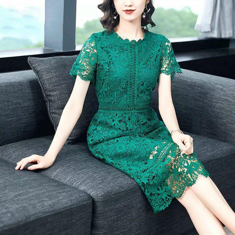 HÀNG NHẬP - ĐẦM REN HOA XANH CAO CẤP