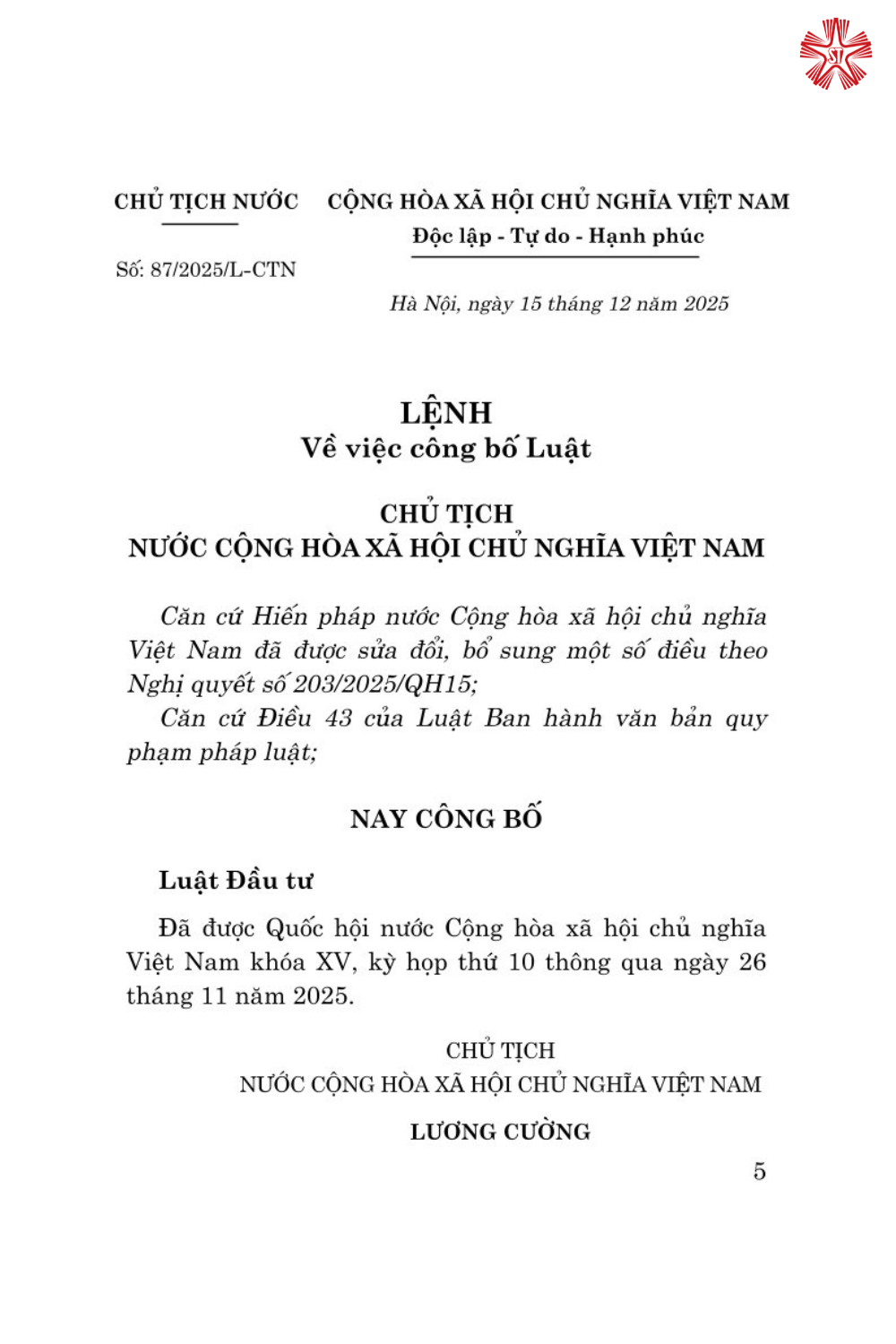 Luật Đầu tư năm 2025