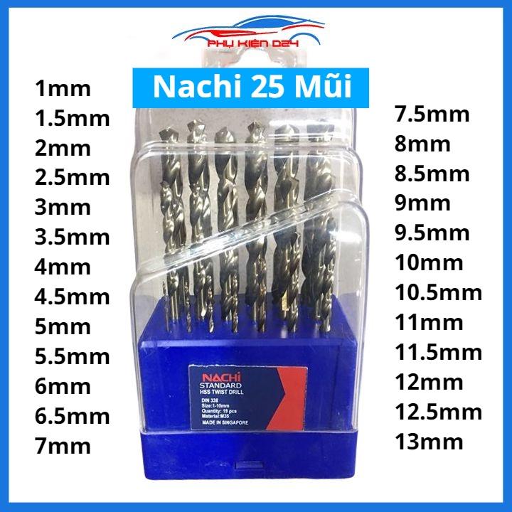 Bộ 25 mũi khoan chuyên inox Nachi đường kính mũi 1mm-13mm cao cấp sắc bén Singapore
