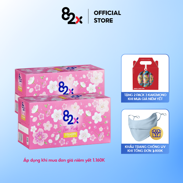 Combo 2 hộp 82X The Pink Collagen 100ml, 1000mg Collagen, Nước Uống Đẹp Da Tràn Năng Lượng Từ Nhật Bản