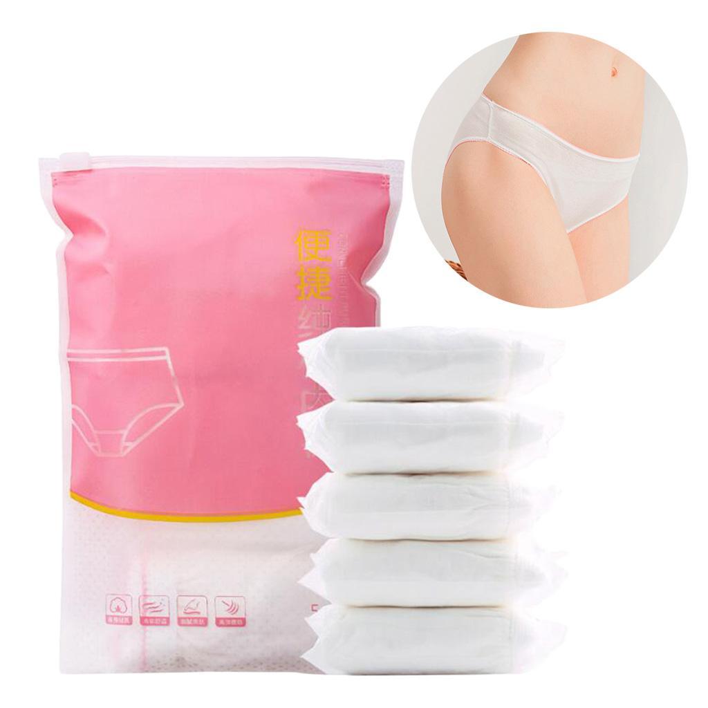 Pack of 5 Women Period Panties Dispoable Incontinence Underwear Cotton Breathable Travel Briefs