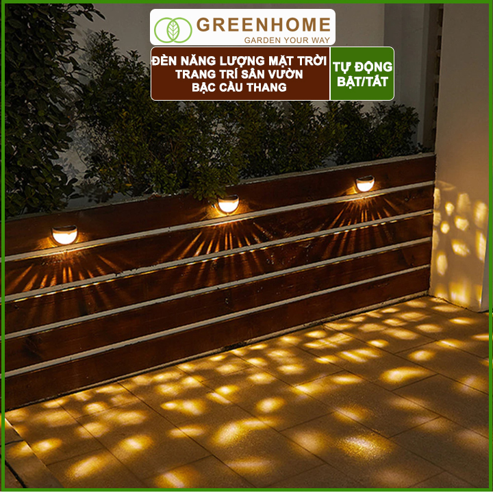 Đèn led năng lượng mặt trời, D9xR5xC6cm, ánh sáng vàng , trang trí sân vườn, cầu thang |Greenhome