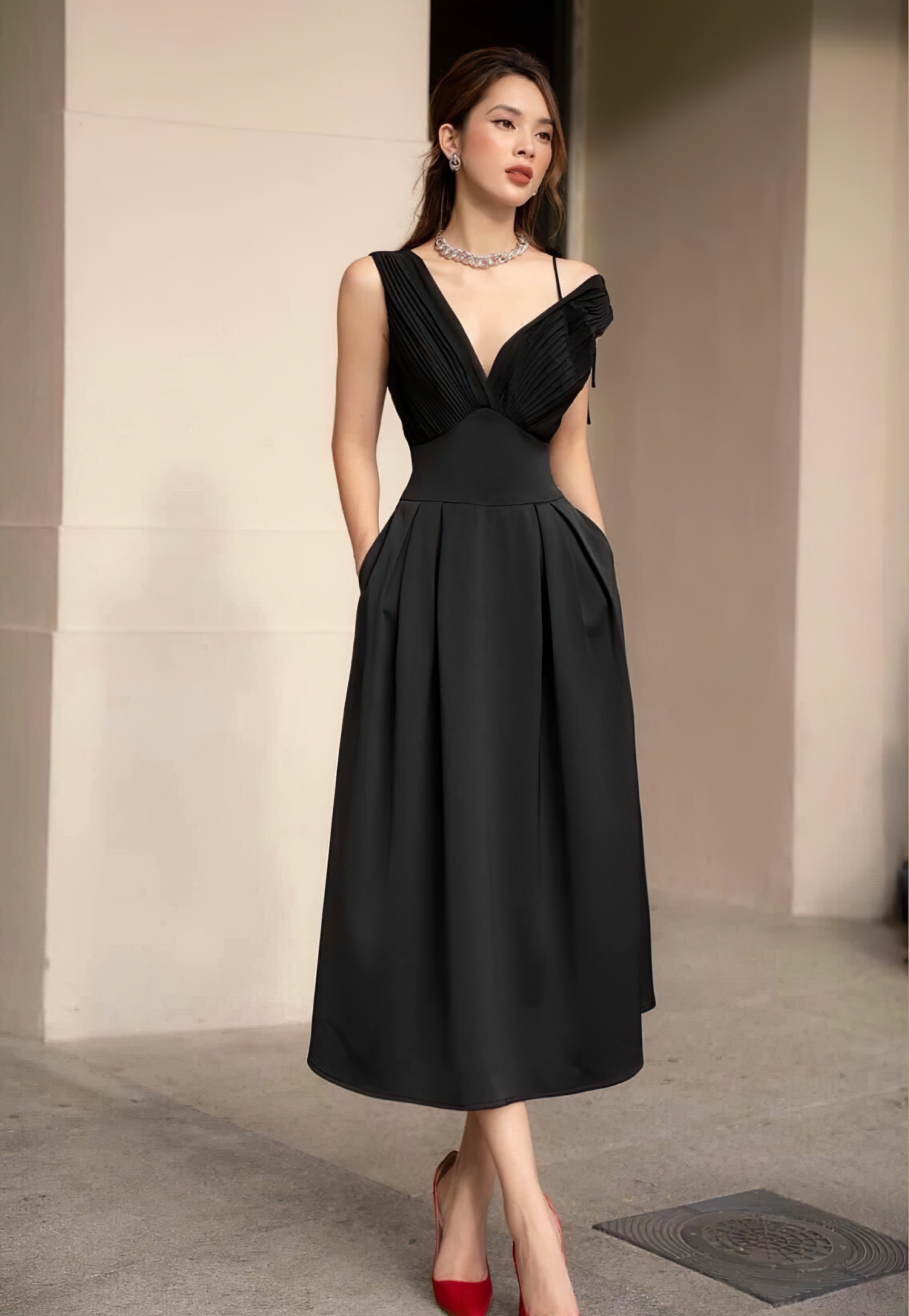 Đầm dự tiệc thiết kế cao cấp dáng xoè chất liệu Cotton phối dập ly phù hợp dạo phố MN167