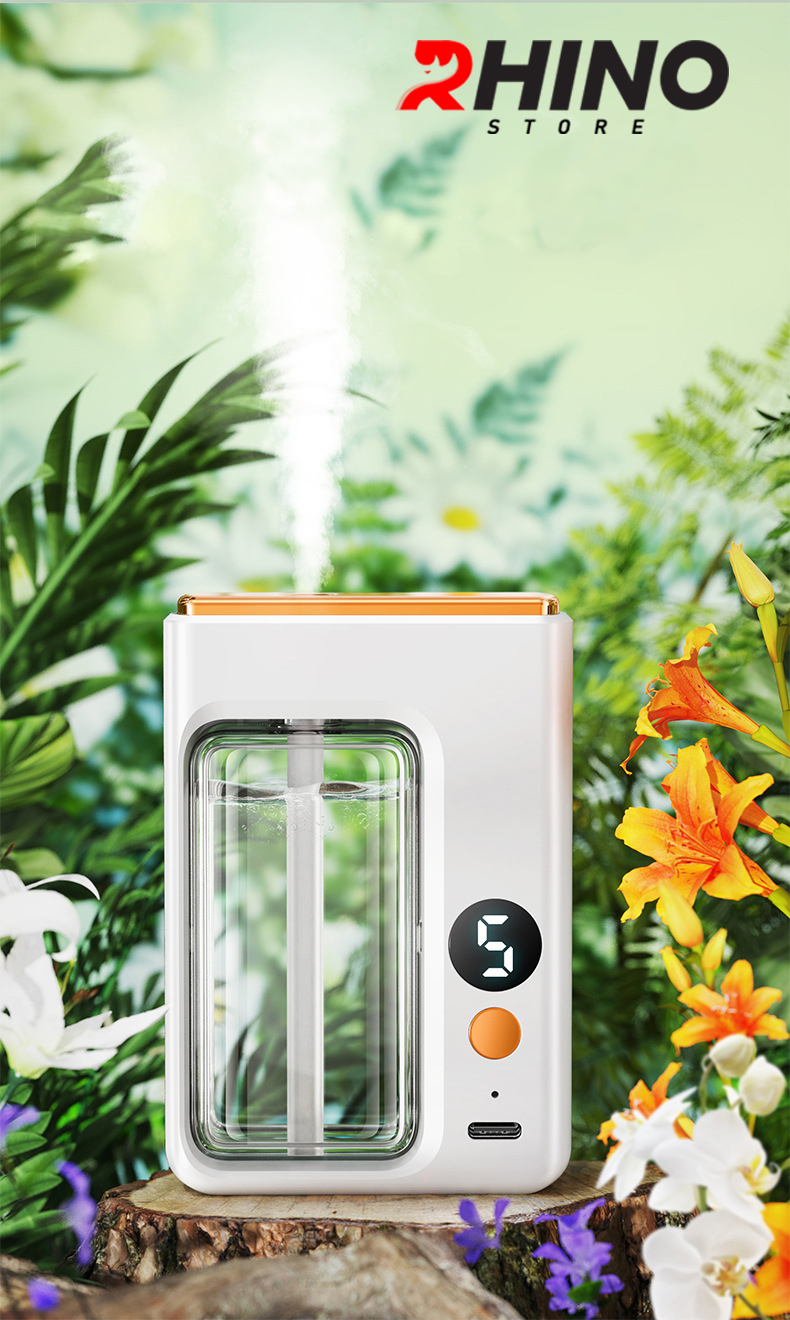 Máy phun sương tinh dầu Rhino H601 tạo ẩm 5 chế độ, tích điện, nhỏ gọn, dán tường - Hàng chính hãng