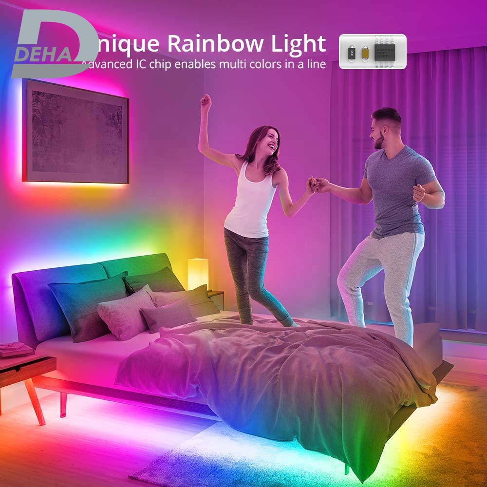 Bộ đèn Led dây dán RGB đổi màu Đồng Bộ Nhạc, điều khiển 44 phím chọn màu trang trí dán tường, bàn, máy tính dây bóng 5050 nháy theo nhạc music syn dùng được ngoài trời chống nước bền, đẹp (Tùy chọn loại dây và chiều dài dây)