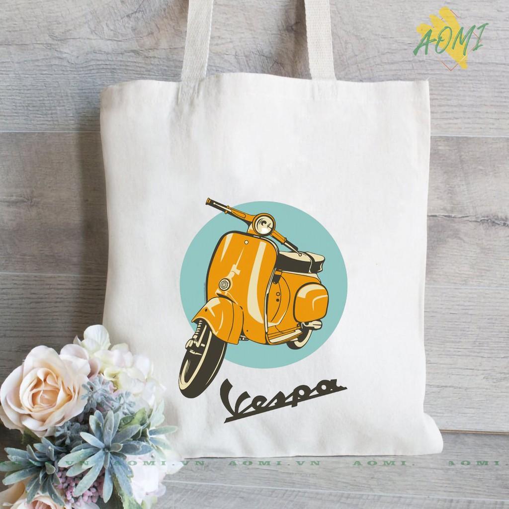 TÚI VESPA NHIỀU MẪU VẢI ĐEO VAI TOTE CANVAS BAG CÓ KHÓA KÉO SIZE LỚN 33x38cm CUTE XINH ĐẸP TIỆN ÍCH DẠO PHỐ DU LỊCH