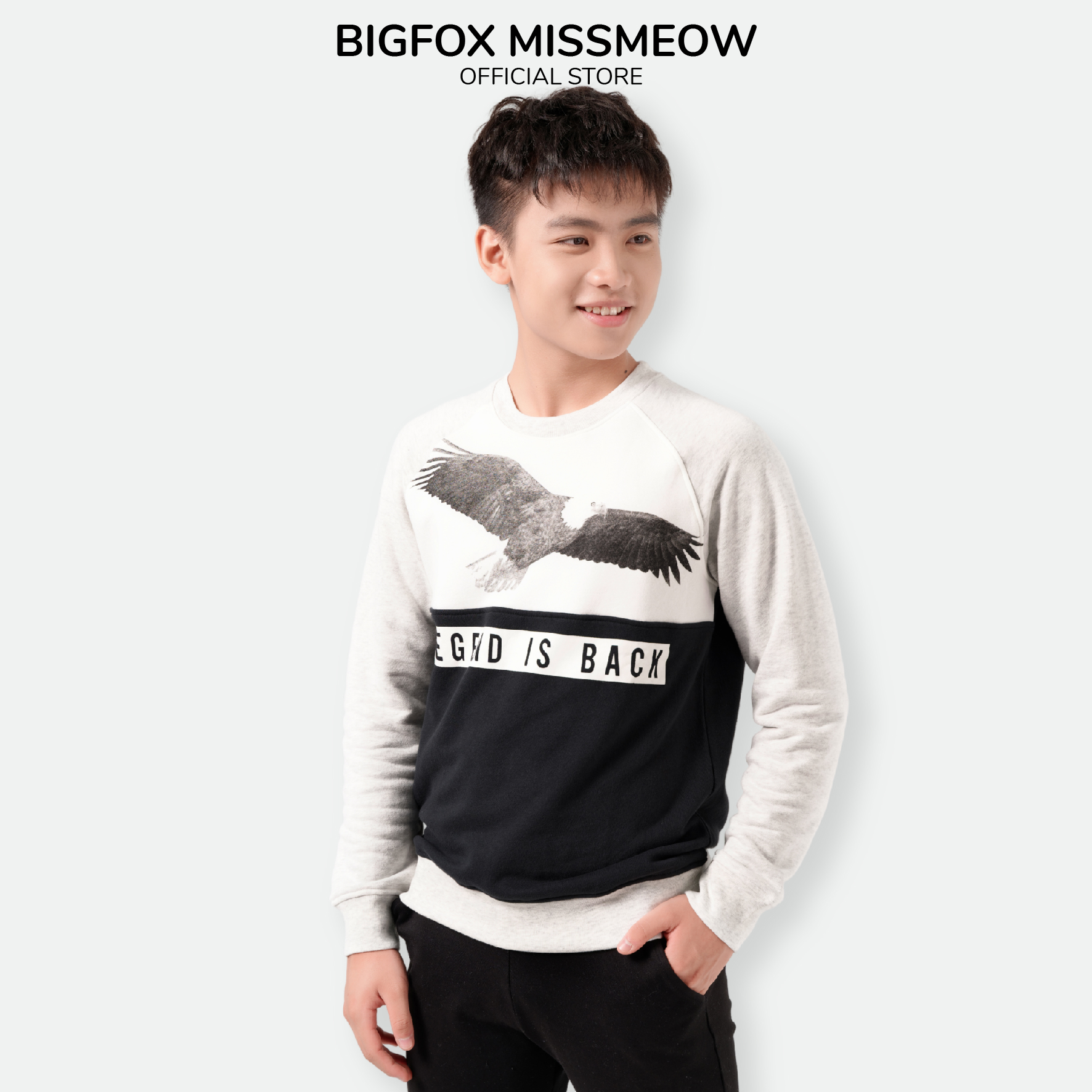 Áo bé trai BIGFOX - MISS MEOW thu đông, áo nỉ cho bé dài tay size đại in đại bàng 40 - 60 kg