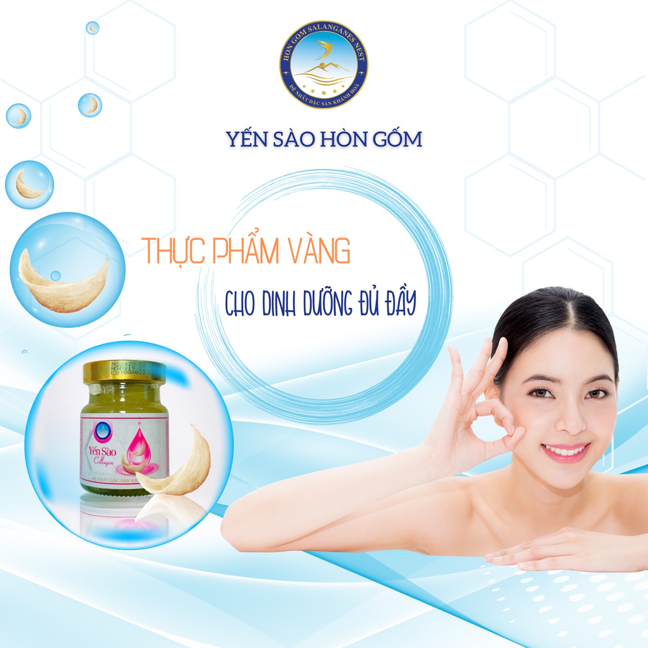 [Combo 30 lọ x 70ml] Nước Yến Sào Collagen - Yến Sào Hòn Gốm Chính Hiệu Khánh Hoà - HG SALANGANES NEST