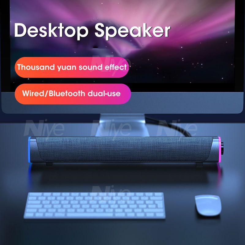 Máy Tính Để Bàn Loa Thanh 9D Âm Thanh Nổi Loa Siêu Trầm Loa Bluetooth Cho Macbook Laptop Notebook PC Đèn LED Loa Có Dây Color: Wired and Bluetooth