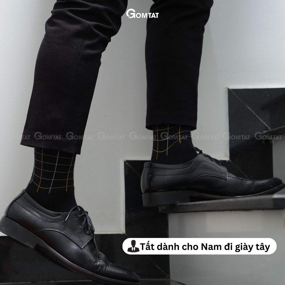 Hộp 7 đôi tất đi giày tây nam công sở cổ cao màu đen GOMTAT mẫu MIX10, sợi cotton cao cấp thoáng khí - GOM-MIX10-CB7