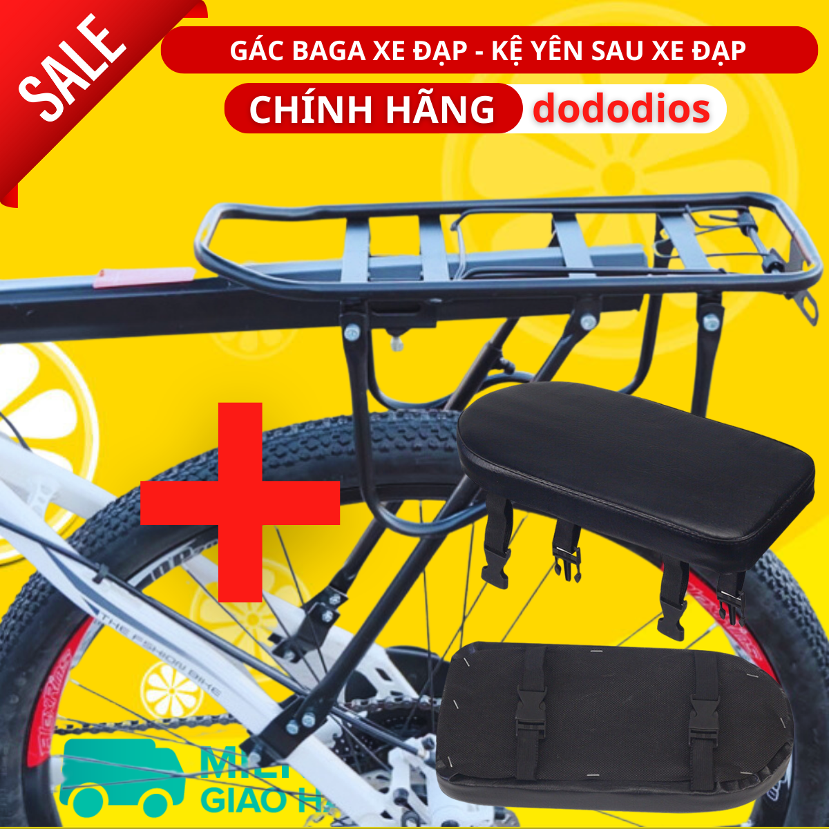 Combo 2: Kệ Yên Sau Gác Baga + Đệm nệm yên ngồi ghế sau xe đạp loại dày dặn, chất lượng - Hàng Chính hãng dododios