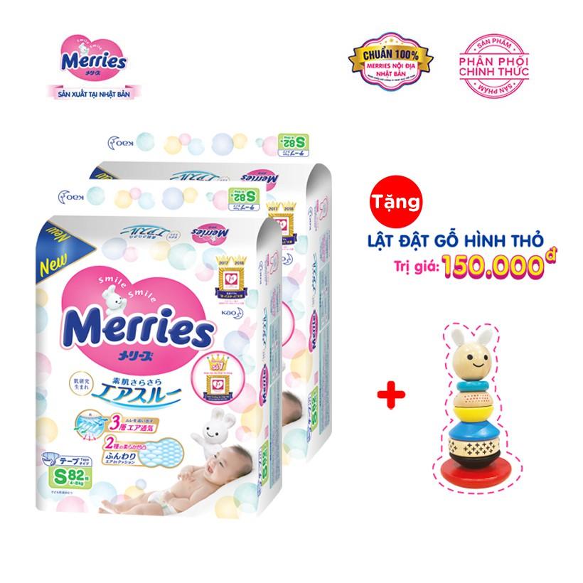 Tặng Lật đật gỗ Combo 2 Tã/bỉm dán Merries Đủ Size NB90/S82/M64/L54/XL44