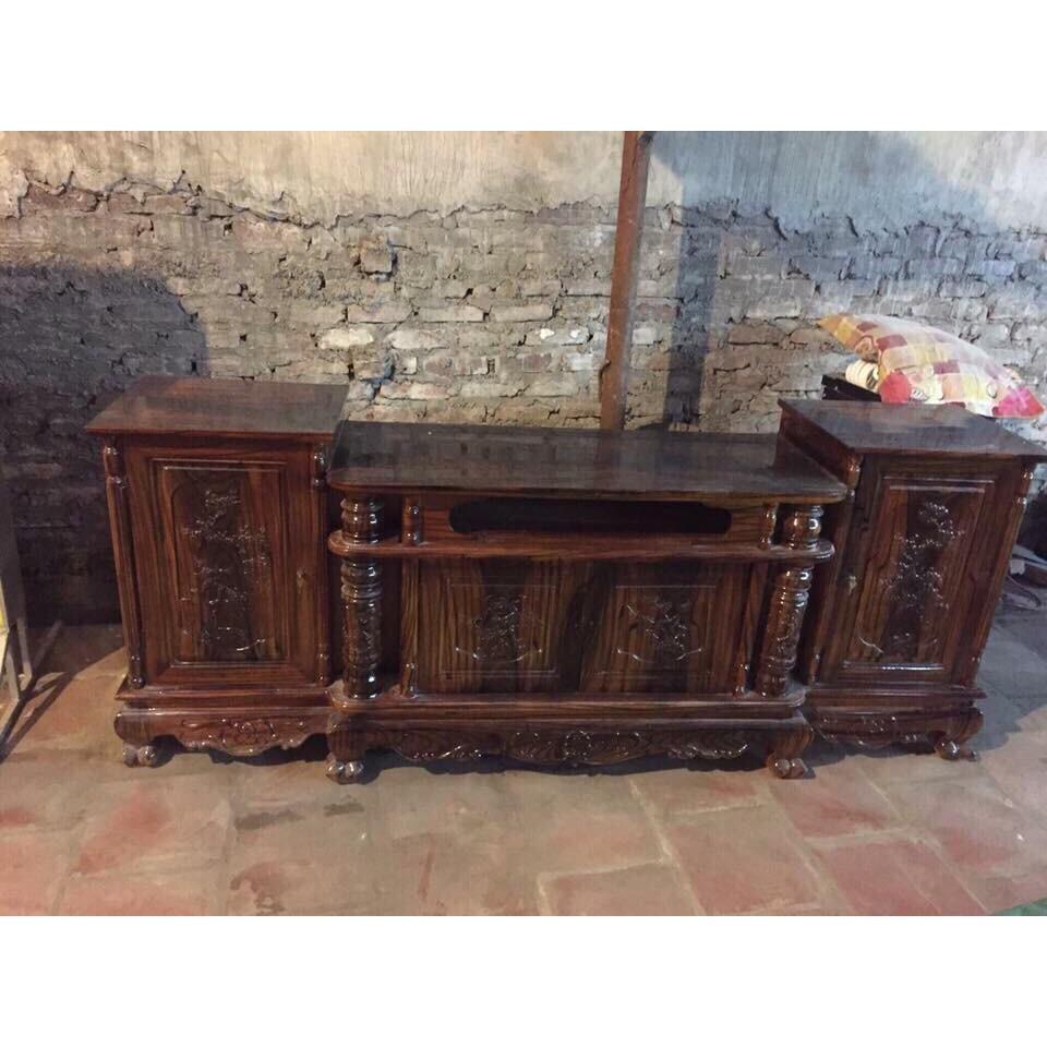 Kệ Tivi gỗ tràm kệ cột nho - phun PU giả mun , giả hương