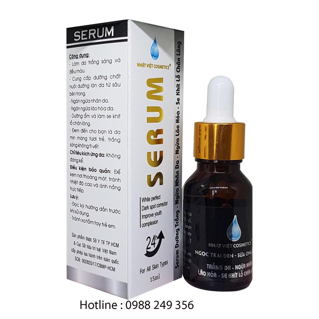 SERUM DƯỠNG TRẮNG NGỪA NHĂN DA NGỪA LÃO HÓA SE KHÍT LỖ CHÂN LÔNG NGỌC TRAI ĐEN SỮA ONG CHÚA NHẬT VIỆT COSMETICS 15ML