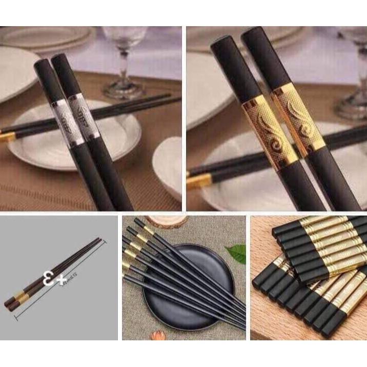 Bộ 10 Đôi Đũa mạ vàng cao cấp, đũa khảm vàng Hàn Quốc Chống Trơn - Chống Trượt - Chống Mốc