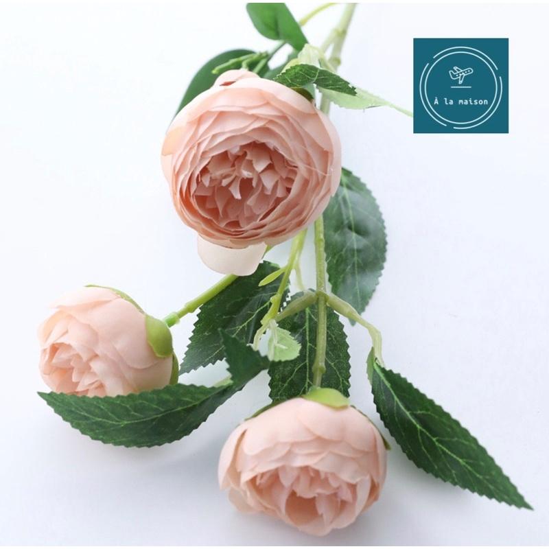 Cành hoa trà cao 58cm sang trọng dùng trong thiết kế trang trí nhà cửa, hoa lụa cao cấp, hoa cưới hoa cô dâu