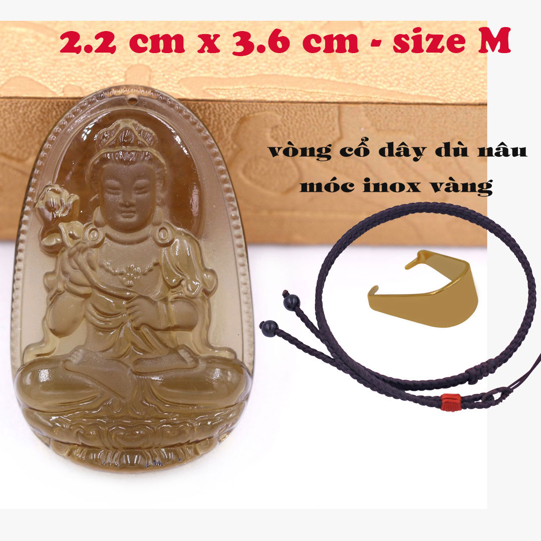 Mặt Phật Đại thế chí đá obsidian  3.6 cm kèm vòng cổ dây dù nâu - mặt dây chuyền size M, Mặt Phật bản mệnh