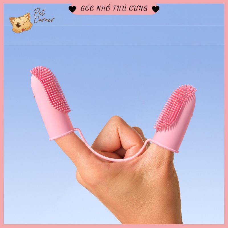 Bàn chải đánh răng cho chó mèo - Bàn chải xỏ ngón bằng silicone mềm tiện dụng