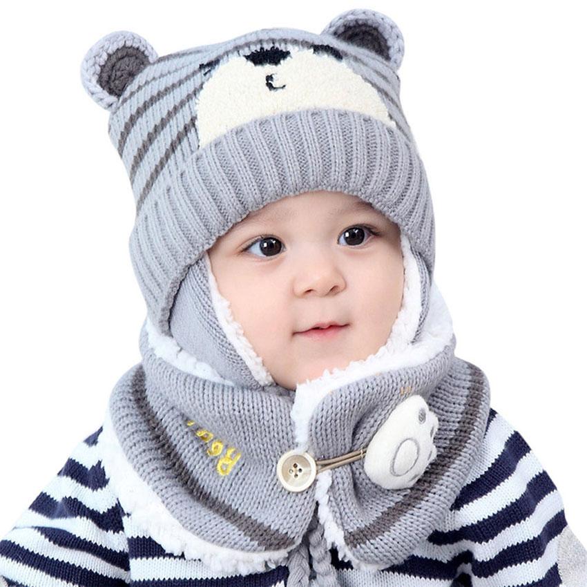Unisex Trẻ Em Phim Hoạt Hình Gấu Sọc Mũ Và Khăn Quàng Bé Cap Set Cô Gái Cậu Bé Cap Scarf Set Trẻ Em Mùa Đông Earmuffs Hat khăn Ấm Phù Hợp Với
