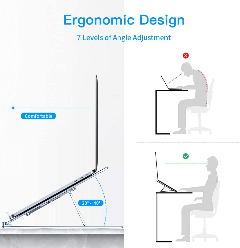 Giá đỡ máy tính bằng hợp kim nhôm INPHIC R5 điều chỉnh 7 cấp độ cho máy từ 10-15,6 inch có thể gập lại - Hàng chính hãng