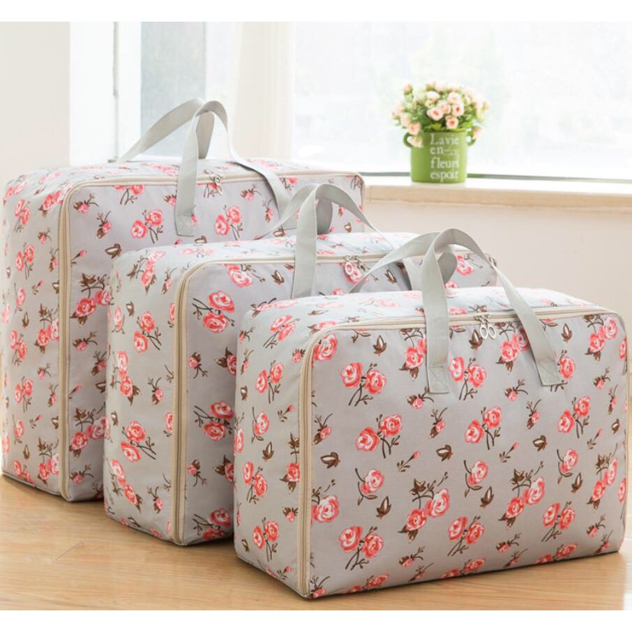 Bộ 3 túi đựng chăn màn, quần áo gia đình gọn gàng ngăn nắp, sắp xếp không gian tủ quần áo gia đình, chất vải dệt dày dặn chống thấm, có quai xách
