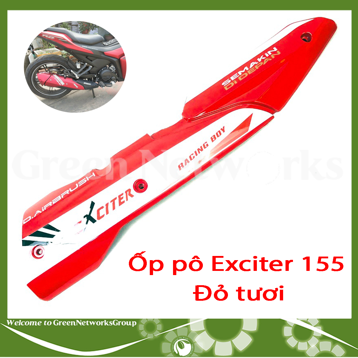 Ốp pô dành cho xe Exciter 155 nhựa ABS đủ màu kèm ốp chụp đít pô Green Networks Group